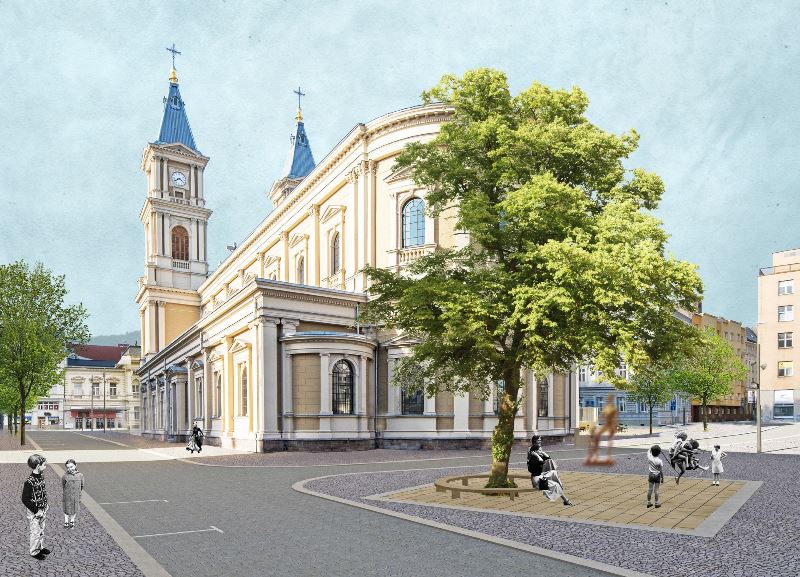 Vizualizace náměstí Msgre Šrámka podle vítězného návrhu Martina Surovce a Miroslavy Šešulkové. 